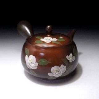 Cg1: Vintage Japanese Pottery Sencha Tea Pot,  Tokoname Ware,  ​camellia Flower