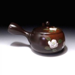 CG1: Vintage Japanese Pottery Sencha Tea pot,  Tokoname ware,  ​Camellia flower 3