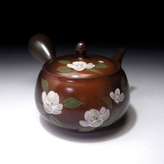 CG1: Vintage Japanese Pottery Sencha Tea pot,  Tokoname ware,  ​Camellia flower 6