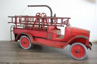 Antique Buddy L Fire Ladder Truck Pressed Steel Toy All