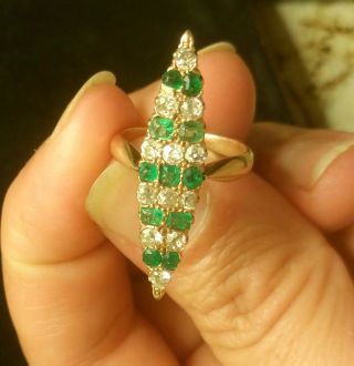 Vintage Or Antique Emerald And Diamond Cocktail Ring 20s - 50s Estate Small Size