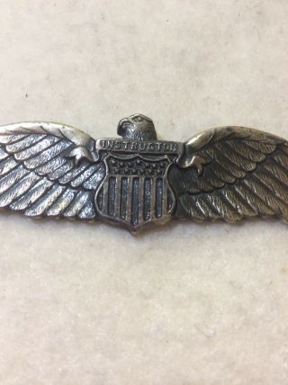 WWII AAF Flight Instructor Wing Large,  3 3/4” Across Pin Back 2