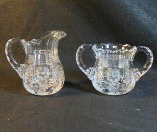 Antique Matching Pair Tuthill Signed Cut Glass Creamer And Sugar American Brilli