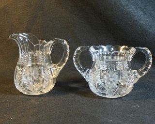 Antique Matching Pair Tuthill Signed Cut Glass Creamer and Sugar American Brilli 2
