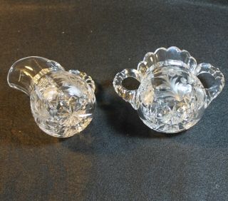 Antique Matching Pair Tuthill Signed Cut Glass Creamer and Sugar American Brilli 3