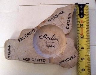 WW2 Marble Ashtray Antique 1944 Italy Map of Sicily Cities Trapani Agrigento 2