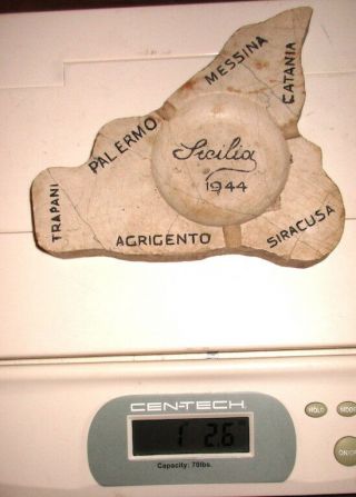 WW2 Marble Ashtray Antique 1944 Italy Map of Sicily Cities Trapani Agrigento 4