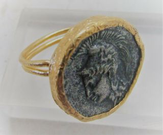 Ancient Style Gold Gilded Ring With Greek Coin Insert Head Of Athena