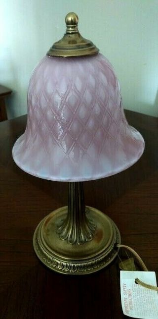 Vintage Fenton Pink Cased Overlay Diamond Glass Student Lamp