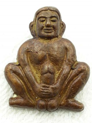 Rare Pendant Thai Sex Amulet Sitting Man I - Ngang Brass Figurine Statue A5