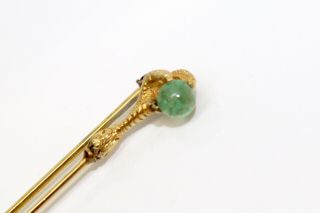 A Antique Victorian 18ct Gold Talon Claw Emerald Cabochon Stickpin Brooch 2