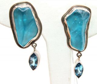 Vintage Echo Of The Dreamer Sterling Silver Blue Topaz Dangle Clip On Earrings