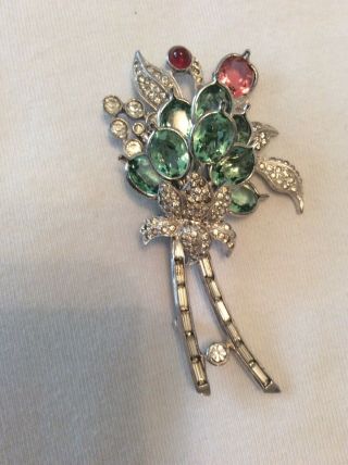 Vintage Pennino Signed Rhinestone Flower Brooch Pin Bezel Set Crystal Baguette