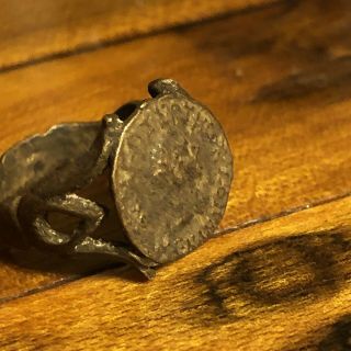 Ancient Greek Or Roman Style Coin Ring Artifact Antique Old Wax Seal Emperor Old 4