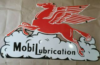 MOBIL LUBRICATION PEGASUS VINTAGE PORCELAIN SIGN 36 X 21 INCHES 2