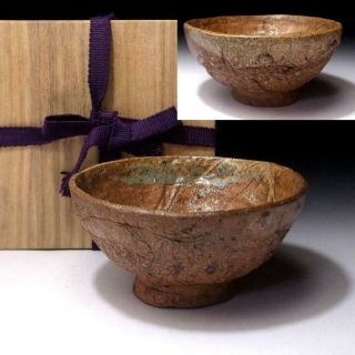 Cp7: Japanese Hand - Shaped Pottery Tea Bowl,  Shigaraki Ware With Wooden Box
