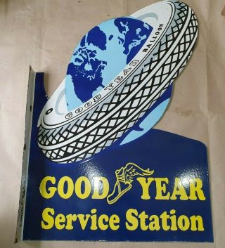 GOODYEAR SERVICE STATION VINTAGE PORCELAIN SIGN 24 X 36 INCHES WITH FLANGE 2