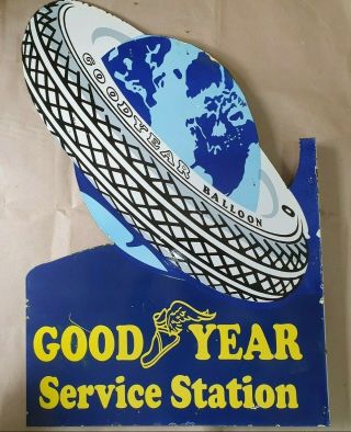 GOODYEAR SERVICE STATION VINTAGE PORCELAIN SIGN 24 X 36 INCHES WITH FLANGE 5