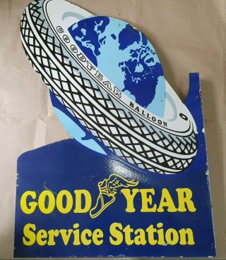 GOODYEAR SERVICE STATION VINTAGE PORCELAIN SIGN 24 X 36 INCHES WITH FLANGE 6