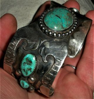 Vintage C1950 Navajo / Hopi Sterling Silver Turquoise Bracelet Thunderbirds Vafo