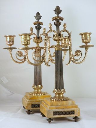 19th Antique French Bronze Candelabra Candlesticks 2 Lights Louis Xvi
