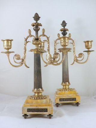 19TH Antique French Bronze Candelabra Candlesticks 2 lights LOUIS XVI 2