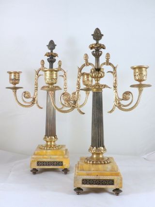 19TH Antique French Bronze Candelabra Candlesticks 2 lights LOUIS XVI 3