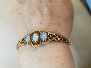 Vintage 3 Opal 14k Gold Bangle Bracelet - Estate Jewelry - Retro ‘70’s