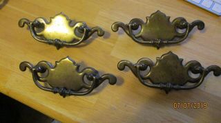 4 Lg Vintage/antique Brass Chippendale Style Drawer Pulls 3 " Center To Center