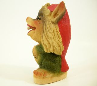 HENNING NORWAY HAND CARVED WOOD LADY TROLL FIGURINE GNOME ELF HAPPY ESTATE 3