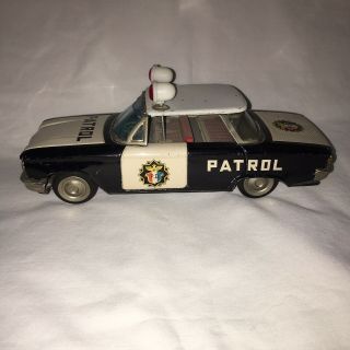 Ichiko Japan Tin Friction Chevy Corvair Police Patrol Car 1960 ' s 2