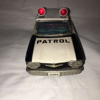 Ichiko Japan Tin Friction Chevy Corvair Police Patrol Car 1960 ' s 5