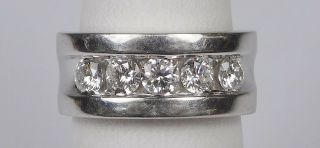 Vintage 14k White Gold Band Ring With Five Channel Set Round Diamonds - Size 6.  5