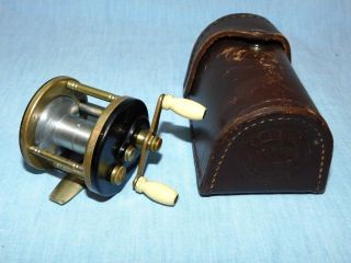 Vintage J.  A.  Coxe Model 25n - 2 German Silver Narrow Spool Spool Reel W/case