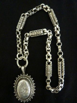 Victorian/edwardian Real Silver Book Chain Collar With Locket