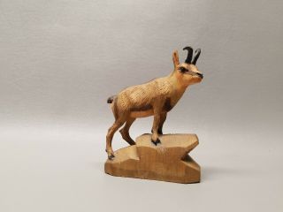 Vintage Wooden Hand Carved Figure Ram Mountain Goat 4 " Alpine