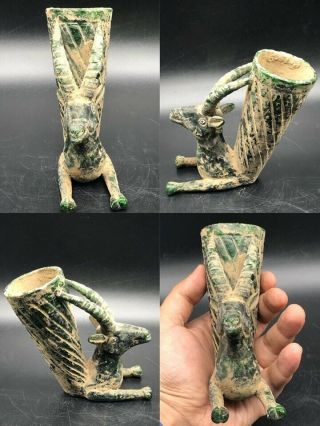 Ancient Roman Unique Glass Wonderful Animal Face Wine Rhyton Sa6005