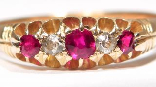 V.  Rare Antique Art Deco Solid 22ct Gold Ruby & Diamond Ring B 