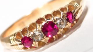 V.  RARE Antique Art Deco SOLID 22ct Gold Ruby & Diamond Ring B ' ham 1931 2