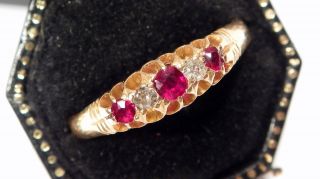 V.  RARE Antique Art Deco SOLID 22ct Gold Ruby & Diamond Ring B ' ham 1931 8