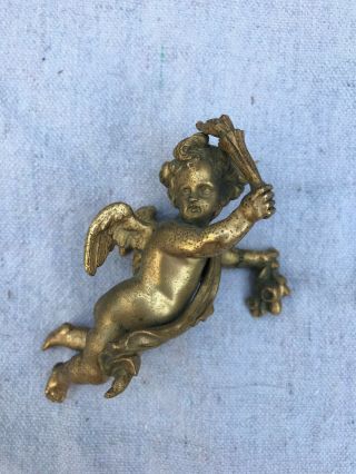 Antique Gilt Bronze Art Nouveau Nude Cherub Angel W/ Torch Sculpture