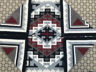 Vintage Large Native American Two Grey Hills Navajo Blanket Weaving Rug 5