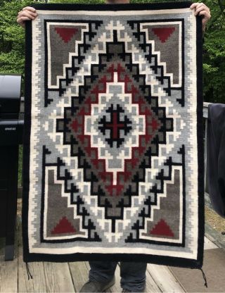 Vintage Large Native American Two Grey Hills Navajo Blanket Weaving Rug 8