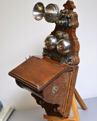 Rare Little Antique L.  M.  Ericsson Wooden Wall telephone 1905 4