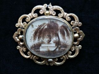 Antique Georgian Mourning Brooch Locket Hair Urn Grave Tomb Picture Brooch Pin