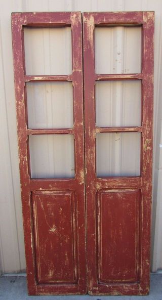 Antique Pair Mexican Old Doors - Vintage - Primitive - Rustic - 34x74 In - Red - Barn Door