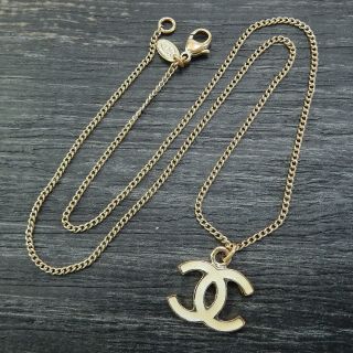 Chanel Gold Plated Cc Logos White Charm Chain Necklace Pendant 4688a Rise - On