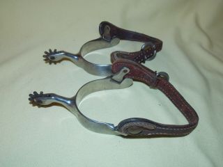 1950s Vintage Roy Robinson Stainless Steel Spurs W/ Straps Cowboy Western Horse