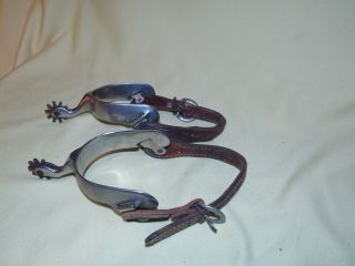1950s VIntage ROY ROBINSON Stainless Steel Spurs W/ Straps Cowboy Western Horse 6