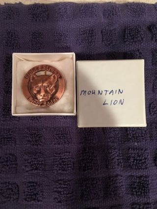 Rare Field And Stream Honor Badge Mountain Lion 1930’s - 50’s Big Game